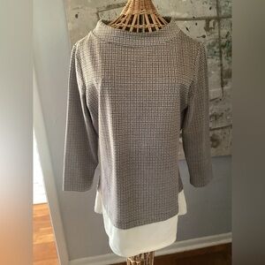 Ann Taylor Brown and Cream Houndstooth Layered-Look Blouse